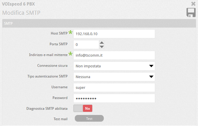 Modifica SMTP