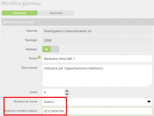 PBX num uscita statico